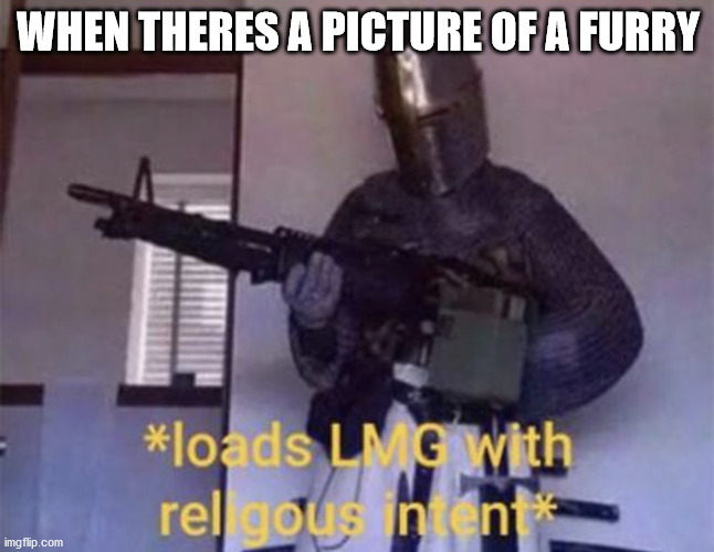 Loads LMG with religious intent | WHEN THERES A PICTURE OF A FURRY | image tagged in loads lmg with religious intent | made w/ Imgflip meme maker