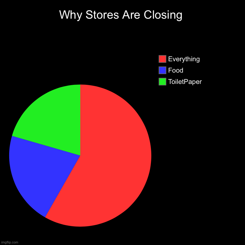 Why Stores Are Closing | ToiletPaper, Food, Everything | image tagged in charts,pie charts | made w/ Imgflip chart maker