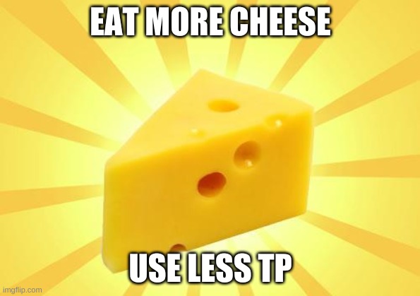 Cheese Time | EAT MORE CHEESE; USE LESS TP | image tagged in cheese time | made w/ Imgflip meme maker