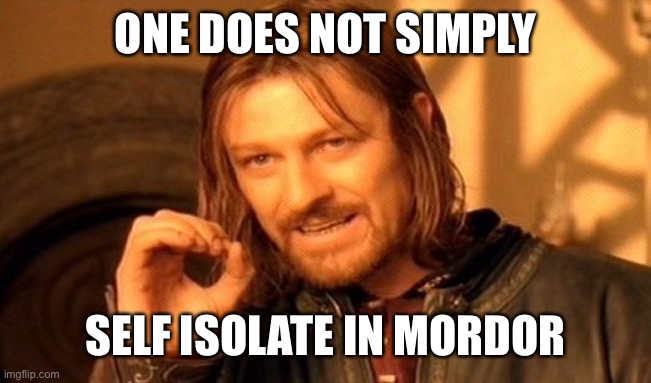 One Does Not Simply Meme | ONE DOES NOT SIMPLY; SELF ISOLATE IN MORDOR | image tagged in memes,one does not simply | made w/ Imgflip meme maker