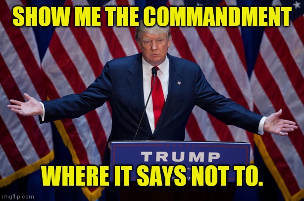 Donald Trump | SHOW ME THE COMMANDMENT WHERE IT SAYS NOT TO. | image tagged in donald trump | made w/ Imgflip meme maker