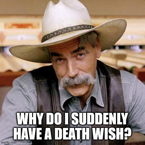 SARCASM COWBOY | WHY DO I SUDDENLY HAVE A DEATH WISH? | image tagged in sarcasm cowboy | made w/ Imgflip meme maker