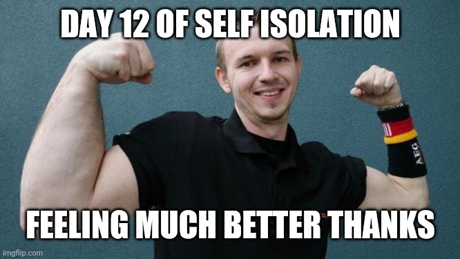 I'm not taking any chances | DAY 12 OF SELF ISOLATION; FEELING MUCH BETTER THANKS | image tagged in coronavirus,funny | made w/ Imgflip meme maker
