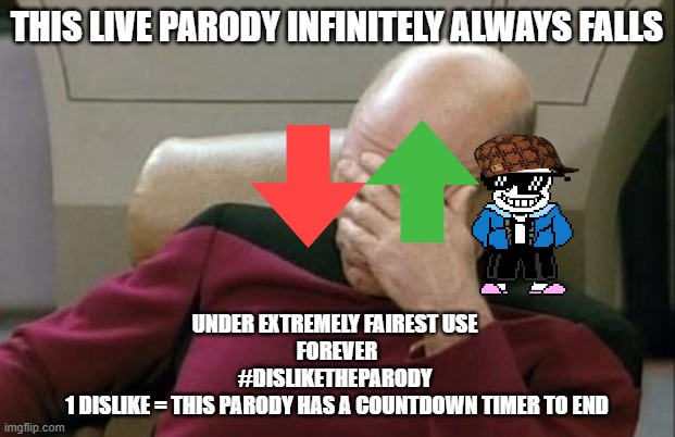 Captain Picard Facepalm | THIS LIVE PARODY INFINITELY ALWAYS FALLS; UNDER EXTREMELY FAIREST USE 
FOREVER
#DISLIKETHEPARODY 
1 DISLIKE = THIS PARODY HAS A COUNTDOWN TIMER TO END | image tagged in memes,captain picard facepalm | made w/ Imgflip meme maker