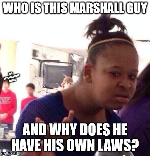 Did they mean Marital law?  No, that's between a husband and wife | WHO IS THIS MARSHALL GUY; OBX CRYBABIES/SAFE SPACES; AND WHY DOES HE HAVE HIS OWN LAWS? | image tagged in memes,black girl wat,covid-19 | made w/ Imgflip meme maker