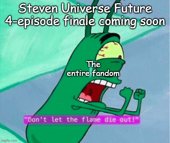 Dont let the flame die out | Steven Universe Future 4-episode finale coming soon; The entire fandom | image tagged in dont let the flame die out | made w/ Imgflip meme maker