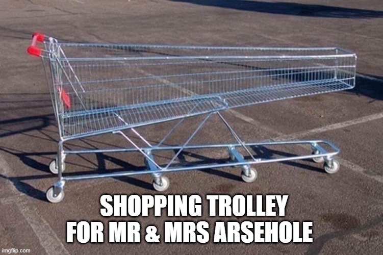 SHOPPING TROLLEY FOR MR & MRS ARSEHOLE | image tagged in shopping cart | made w/ Imgflip meme maker