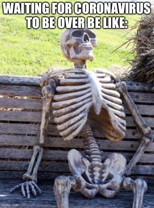 Waiting Skeleton | WAITING FOR CORONAVIRUS TO BE OVER BE LIKE: | image tagged in memes,waiting skeleton | made w/ Imgflip meme maker