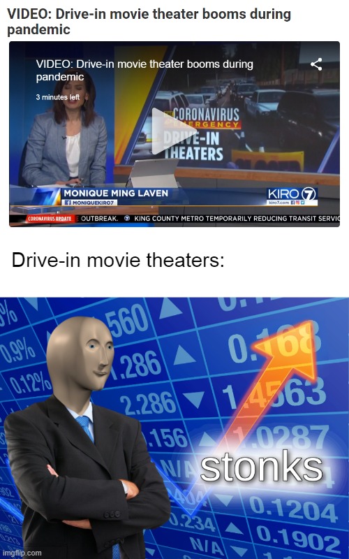Drive-in movie theaters: | image tagged in stonks | made w/ Imgflip meme maker