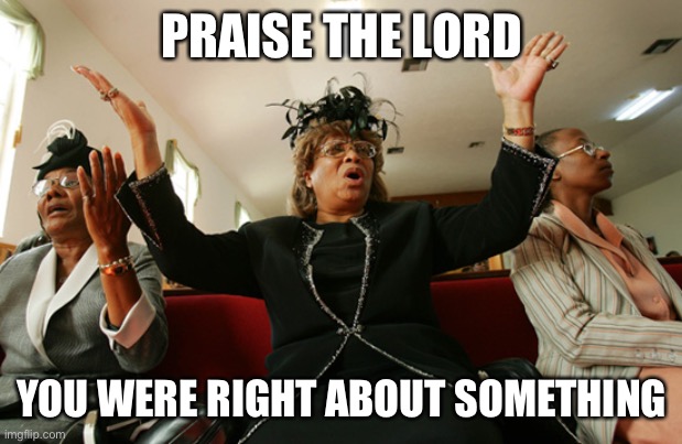 When they’re right! | PRAISE THE LORD; YOU WERE RIGHT ABOUT SOMETHING | image tagged in hallelujah,constitution,correct,incorrect,the daily struggle imgflip edition,first world imgflip problems | made w/ Imgflip meme maker