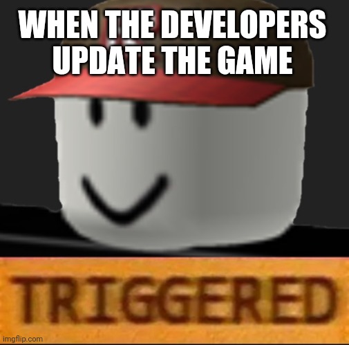 Roblox Triggered | WHEN THE DEVELOPERS UPDATE THE GAME | image tagged in roblox triggered | made w/ Imgflip meme maker