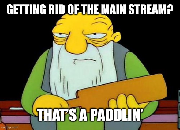 That's a paddlin' Meme | GETTING RID OF THE MAIN STREAM? THAT’S A PADDLIN’ | image tagged in memes,that's a paddlin' | made w/ Imgflip meme maker