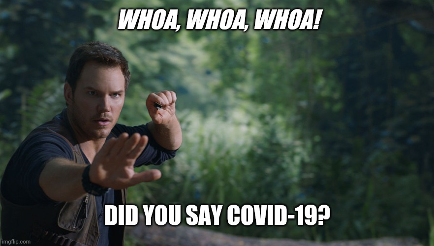 Jurassic World Coronavirus meme | WHOA, WHOA, WHOA! DID YOU SAY COVID-19? | image tagged in jurassic world coronavirus meme | made w/ Imgflip meme maker
