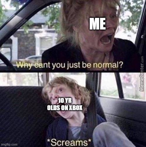 Why Can't You Just Be Normal | ME; 10 YR OLDS ON XBOX | image tagged in why can't you just be normal | made w/ Imgflip meme maker