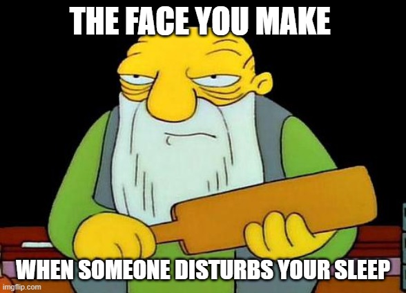 That's a paddlin' | THE FACE YOU MAKE; WHEN SOMEONE DISTURBS YOUR SLEEP | image tagged in memes,that's a paddlin' | made w/ Imgflip meme maker