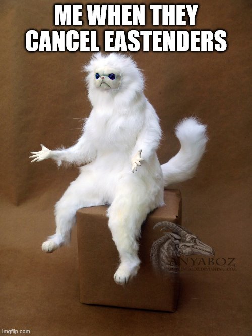 Persian Cat Room Guardian Single | ME WHEN THEY CANCEL EASTENDERS | image tagged in memes,persian cat room guardian single | made w/ Imgflip meme maker