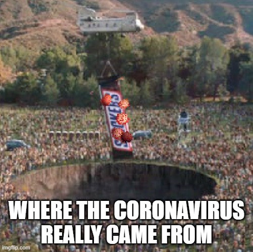 There was something in that candy bar... | WHERE THE CORONAVIRUS REALLY CAME FROM | image tagged in coronavirus,corona virus,bored,funny,snickers | made w/ Imgflip meme maker