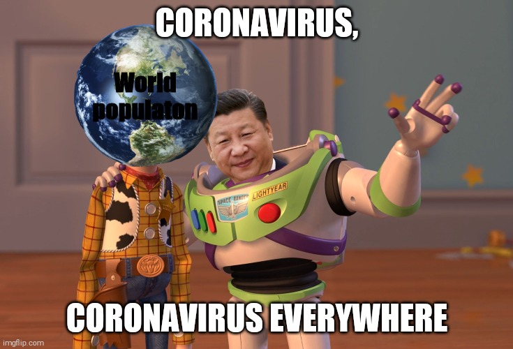 Coronavirus Everywhere | CORONAVIRUS, World populaton; CORONAVIRUS EVERYWHERE | image tagged in memes,x x everywhere | made w/ Imgflip meme maker
