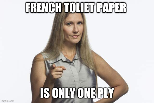 scolding mom | FRENCH TOLIET PAPER IS ONLY ONE PLY | image tagged in scolding mom | made w/ Imgflip meme maker