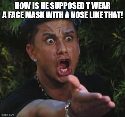 DJ Pauly D Meme | HOW IS HE SUPPOSED T WEAR A FACE MASK WITH A NOSE LIKE THAT! | image tagged in memes,dj pauly d | made w/ Imgflip meme maker