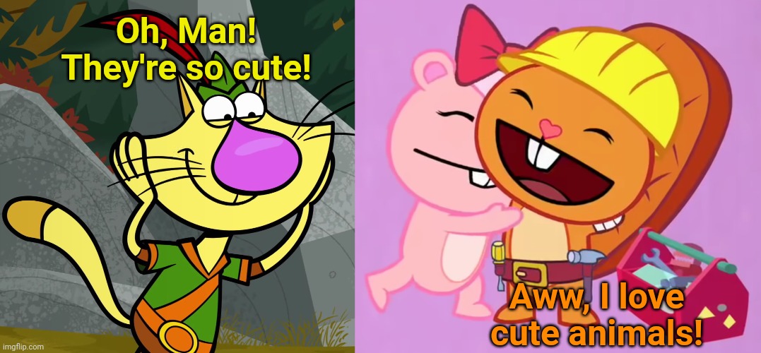 Cutest characters 3 | Oh, Man! They're so cute! Aww, I love cute animals! | image tagged in omg nature cat,happy tree friends,toonzai,crossover | made w/ Imgflip meme maker