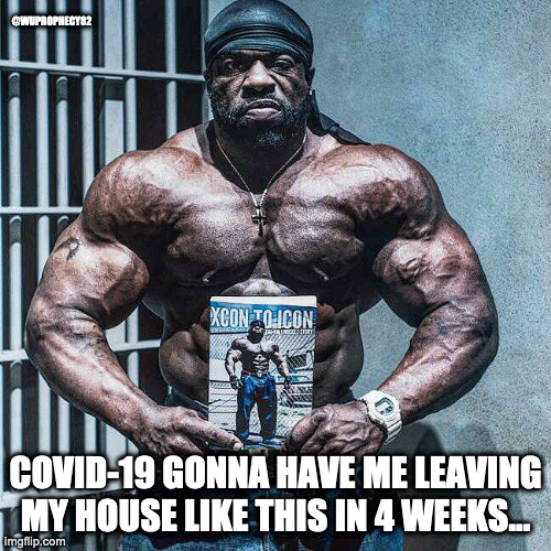@WUPROPHECY82; COVID-19 GONNA HAVE ME LEAVING MY HOUSE LIKE THIS IN 4 WEEKS... | image tagged in covid-19 | made w/ Imgflip meme maker