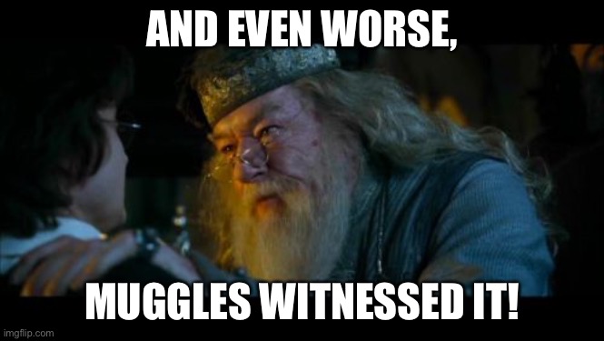 Angry Dumbledore Meme | AND EVEN WORSE, MUGGLES WITNESSED IT! | image tagged in memes,angry dumbledore | made w/ Imgflip meme maker
