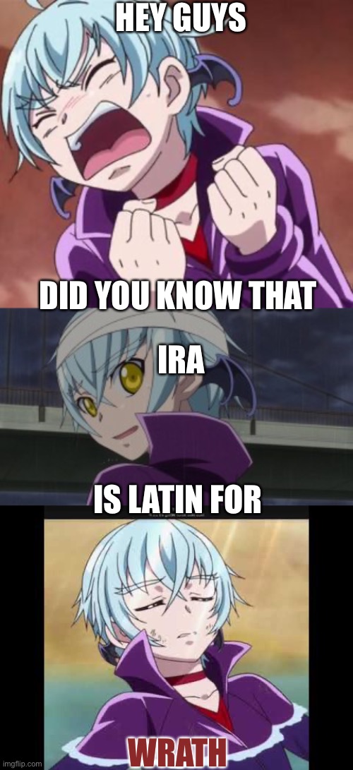 True information | HEY GUYS; DID YOU KNOW THAT; IRA; IS LATIN FOR; WRATH | image tagged in memes,anime | made w/ Imgflip meme maker
