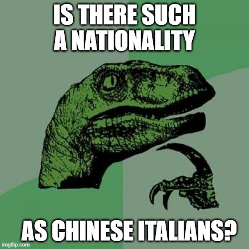 Philosoraptor | IS THERE SUCH A NATIONALITY; AS CHINESE ITALIANS? | image tagged in memes,philosoraptor,question | made w/ Imgflip meme maker