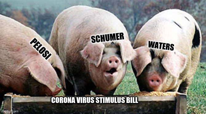 too much pork in Washington DC | SCHUMER; WATERS; PELOSI; CORONA VIRUS STIMULUS BILL | image tagged in too much pork in washington dc | made w/ Imgflip meme maker