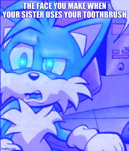 Tails WTF | THE FACE YOU MAKE WHEN YOUR SISTER USES YOUR TOOTHBRUSH | image tagged in tails wtf | made w/ Imgflip meme maker
