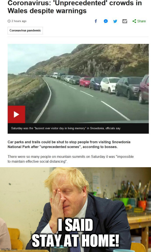 I SAID STAY AT HOME! | image tagged in boris johnson,coronavirus | made w/ Imgflip meme maker