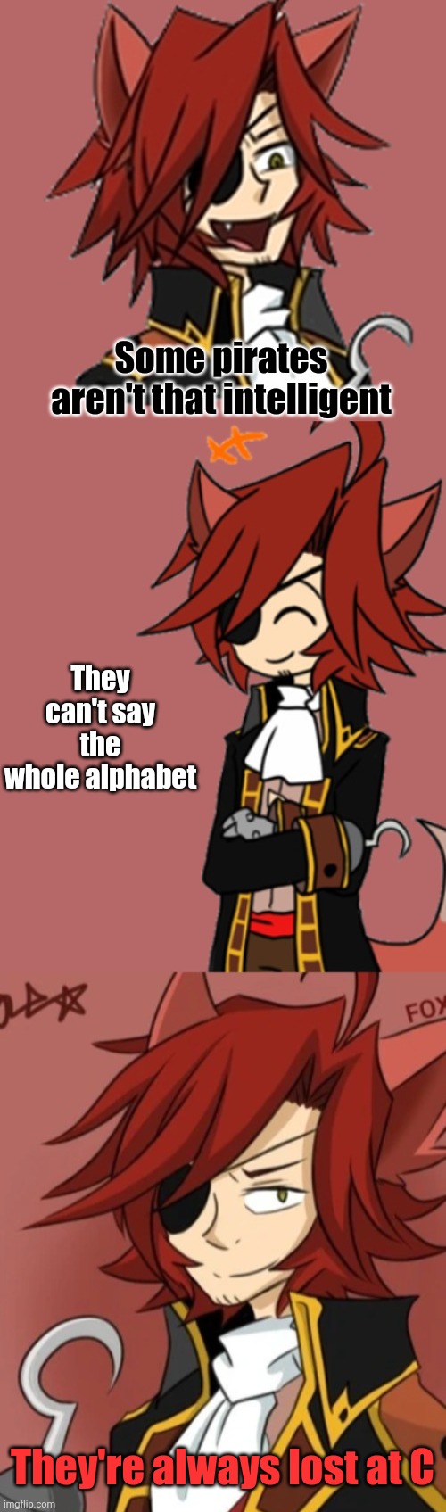 Oh shit... | Some pirates aren't that intelligent; They can't say the whole alphabet; They're always lost at C | image tagged in bad pun foxy,pirate | made w/ Imgflip meme maker