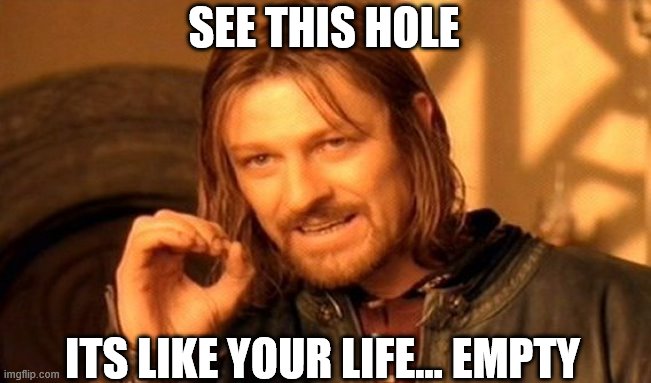 One Does Not Simply | SEE THIS HOLE; ITS LIKE YOUR LIFE... EMPTY | image tagged in memes,one does not simply | made w/ Imgflip meme maker