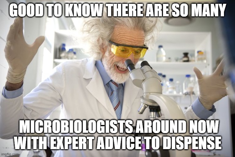 coronavirus experts | GOOD TO KNOW THERE ARE SO MANY; MICROBIOLOGISTS AROUND NOW WITH EXPERT ADVICE TO DISPENSE | image tagged in coronavirus,expert,scientists | made w/ Imgflip meme maker