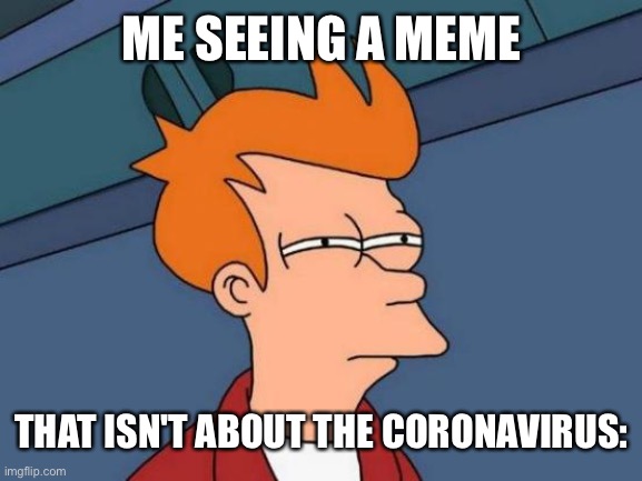 Futurama Fry Meme | ME SEEING A MEME; THAT ISN'T ABOUT THE CORONAVIRUS: | image tagged in memes,futurama fry | made w/ Imgflip meme maker