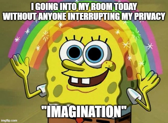 For all the Teenagers | I GOING INTO MY ROOM TODAY WITHOUT ANYONE INTERRUPTING MY PRIVACY; "IMAGINATION" | image tagged in memes,imagination spongebob | made w/ Imgflip meme maker