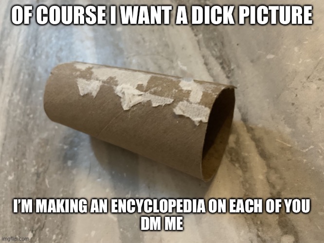 Big | OF COURSE I WANT A DICK PICTURE; I’M MAKING AN ENCYCLOPEDIA ON EACH OF YOU
DM ME | image tagged in big | made w/ Imgflip meme maker