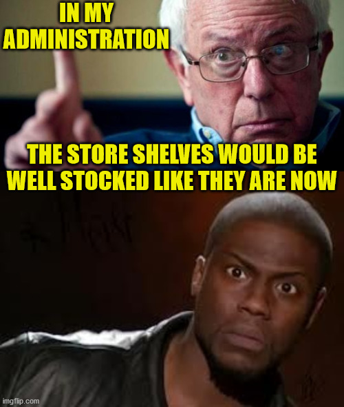 Bernie Sanders Store Shelves | IN MY ADMINISTRATION; THE STORE SHELVES WOULD BE WELL STOCKED LIKE THEY ARE NOW | image tagged in bernie sanders,wth,memes,democratic socialism,well yes but actually no,first world problems | made w/ Imgflip meme maker