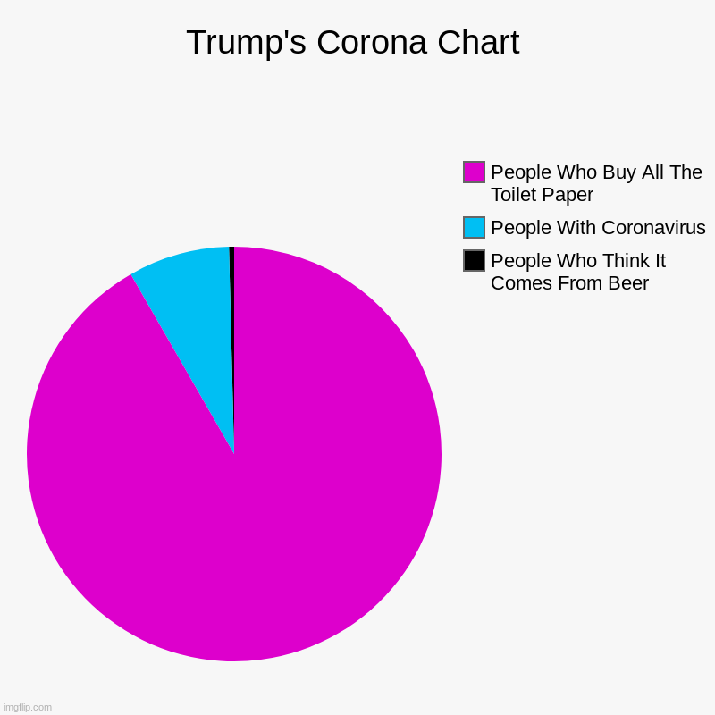 Trump's Corona Chart | People Who Think It Comes From Beer, People With Coronavirus, People Who Buy All The Toilet Paper | image tagged in charts,pie charts | made w/ Imgflip chart maker