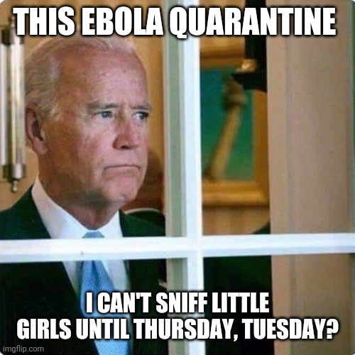 Biden Questioning Life | THIS EBOLA QUARANTINE; I CAN'T SNIFF LITTLE GIRLS UNTIL THURSDAY, TUESDAY? | image tagged in biden questioning life | made w/ Imgflip meme maker