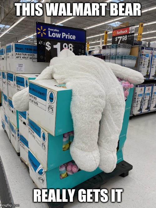 Walmart Bear | THIS WALMART BEAR; REALLY GETS IT | image tagged in walmart bear | made w/ Imgflip meme maker
