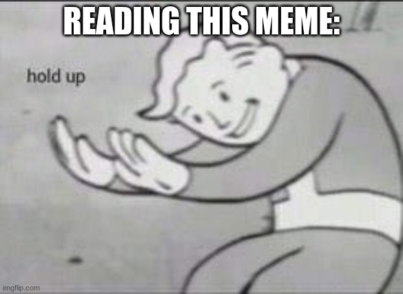 Fallout Hold Up | READING THIS MEME: | image tagged in fallout hold up | made w/ Imgflip meme maker