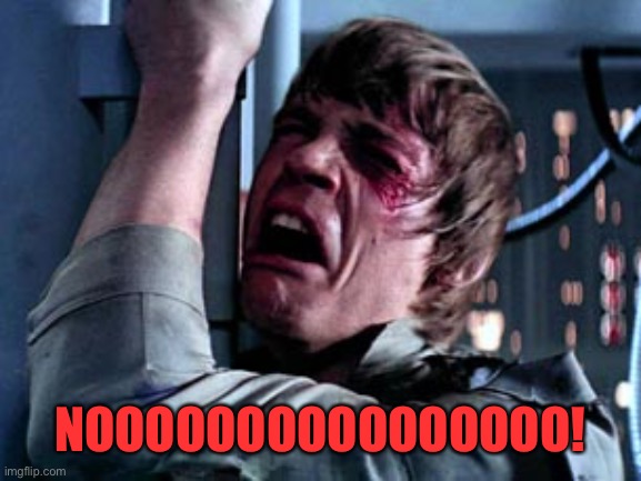 Luke Skywalker Noooo | NOOOOOOOOOOOOOOOO! | image tagged in luke skywalker noooo | made w/ Imgflip meme maker