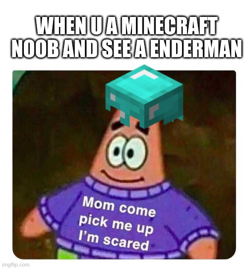 WHEN U A MINECRAFT NOOB AND SEE A ENDERMAN | image tagged in minecraft,spongebob | made w/ Imgflip meme maker