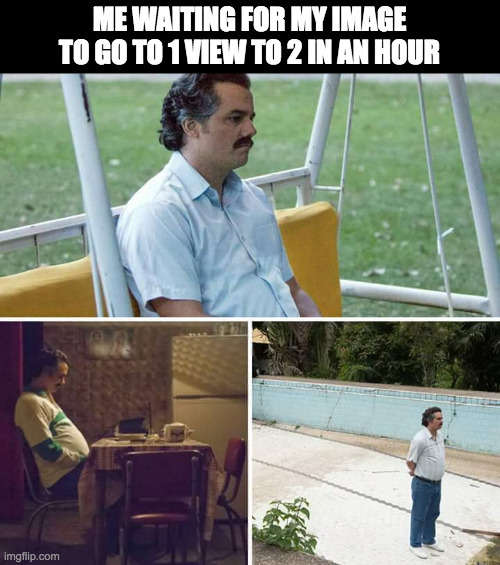 Life is slow | ME WAITING FOR MY IMAGE TO GO TO 1 VIEW TO 2 IN AN HOUR | image tagged in memes,sad pablo escobar | made w/ Imgflip meme maker