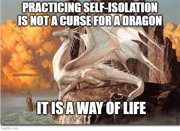 Anarcho-Dragonism | PRACTICING SELF-ISOLATION IS NOT A CURSE FOR A DRAGON; IT IS A WAY OF LIFE | image tagged in anarcho-dragonism,dragon,gold,ancap,memes,coronavirus | made w/ Imgflip meme maker