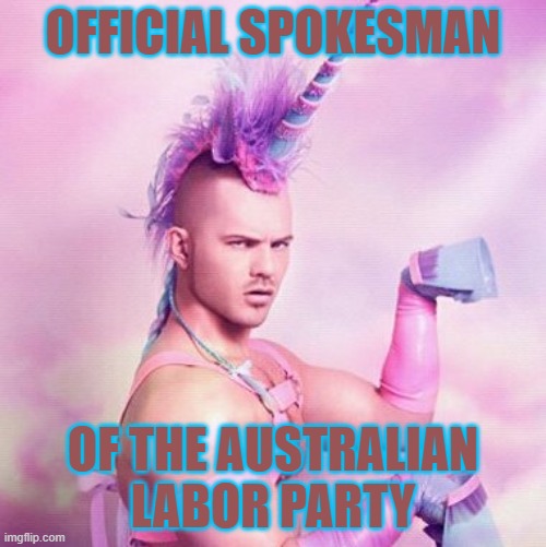 Unicorn MAN | OFFICIAL SPOKESMAN; OF THE AUSTRALIAN LABOR PARTY | image tagged in memes,unicorn man | made w/ Imgflip meme maker