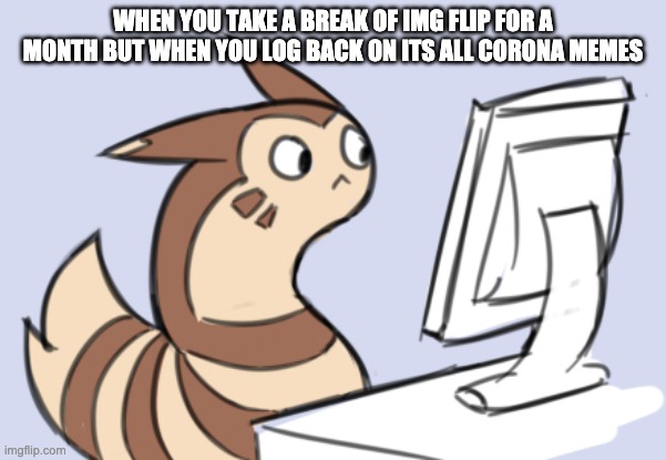 Furret has seen everything | WHEN YOU TAKE A BREAK OF IMG FLIP FOR A MONTH BUT WHEN YOU LOG BACK ON ITS ALL CORONA MEMES | image tagged in furret has seen everything | made w/ Imgflip meme maker