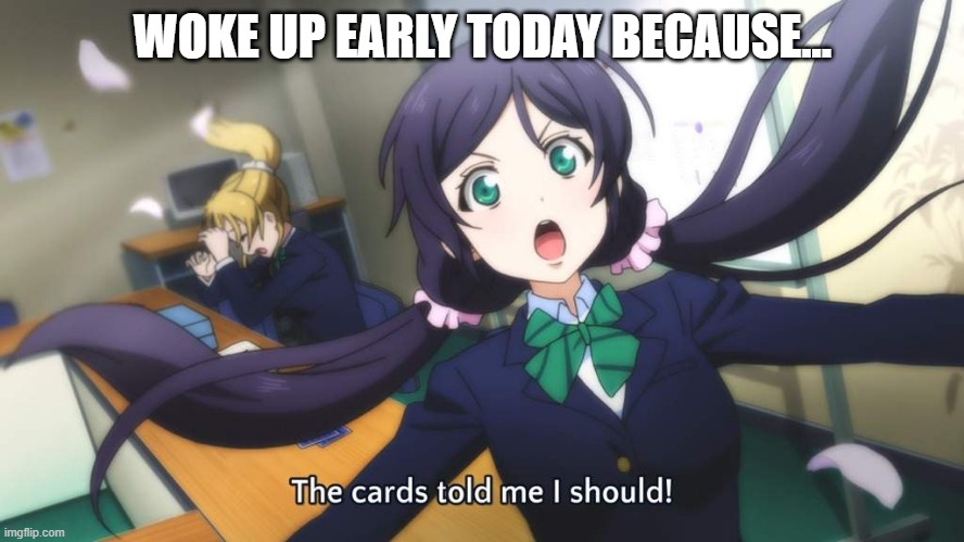 The cards told me I should | WOKE UP EARLY TODAY BECAUSE... | image tagged in love love | made w/ Imgflip meme maker